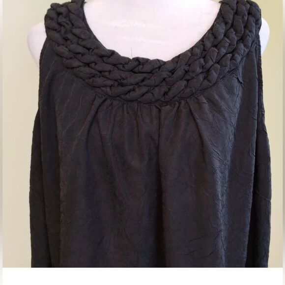 🌸 LANE Bryant Black LBD Sleeveless Knotted scoop Neck Sheath Dress Pockets 22 - Picture 5 of 12